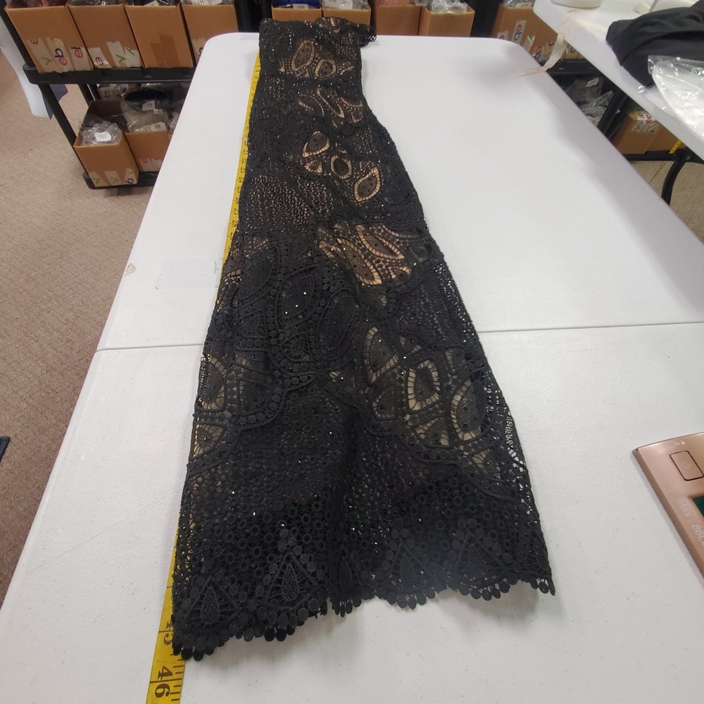 Jovani Womens Black Beaded Lace Overlay Nude Midi Dress Size 4 Elegant‎ Event - Picture 11 of 16